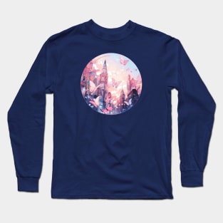 Pink city and butterflies Long Sleeve T-Shirt